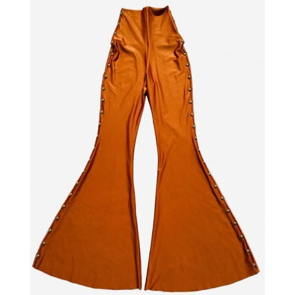 Cat O’ Nine Rust Shiny Metallic Gold Studded custom Bell bottoms pants